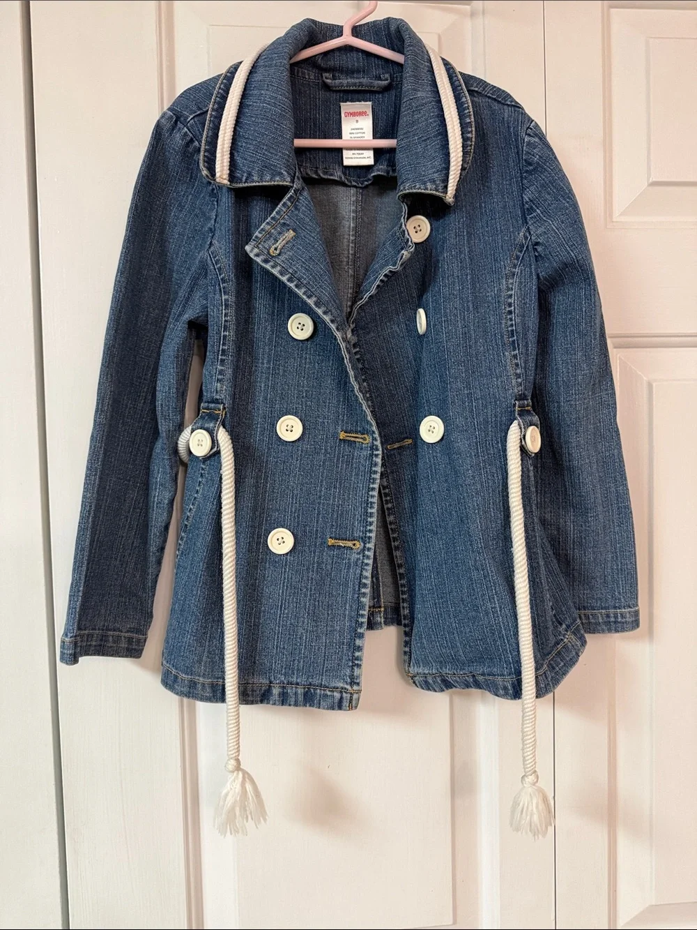 Gymboree Blue Denim Double-Breasted Jacket with Cream Rope Trim